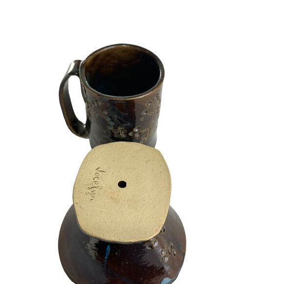 pottery coffee pour over set Artist Signed Handmade Studio Art - Picture 10 of 16